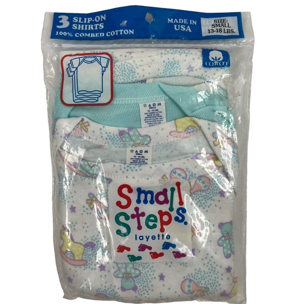 Vintage Small Steps Layette Baby Slip On Shirt Small 13-18 lbs Pack Of 3 NEW